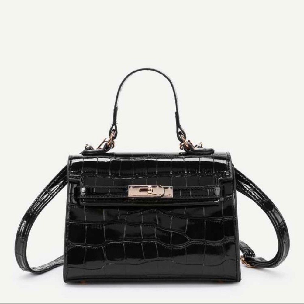 black croc mini handbag